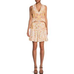 Poupette St Barth 'Clara' Ruffle-Trim Mini Dress, White/Orange